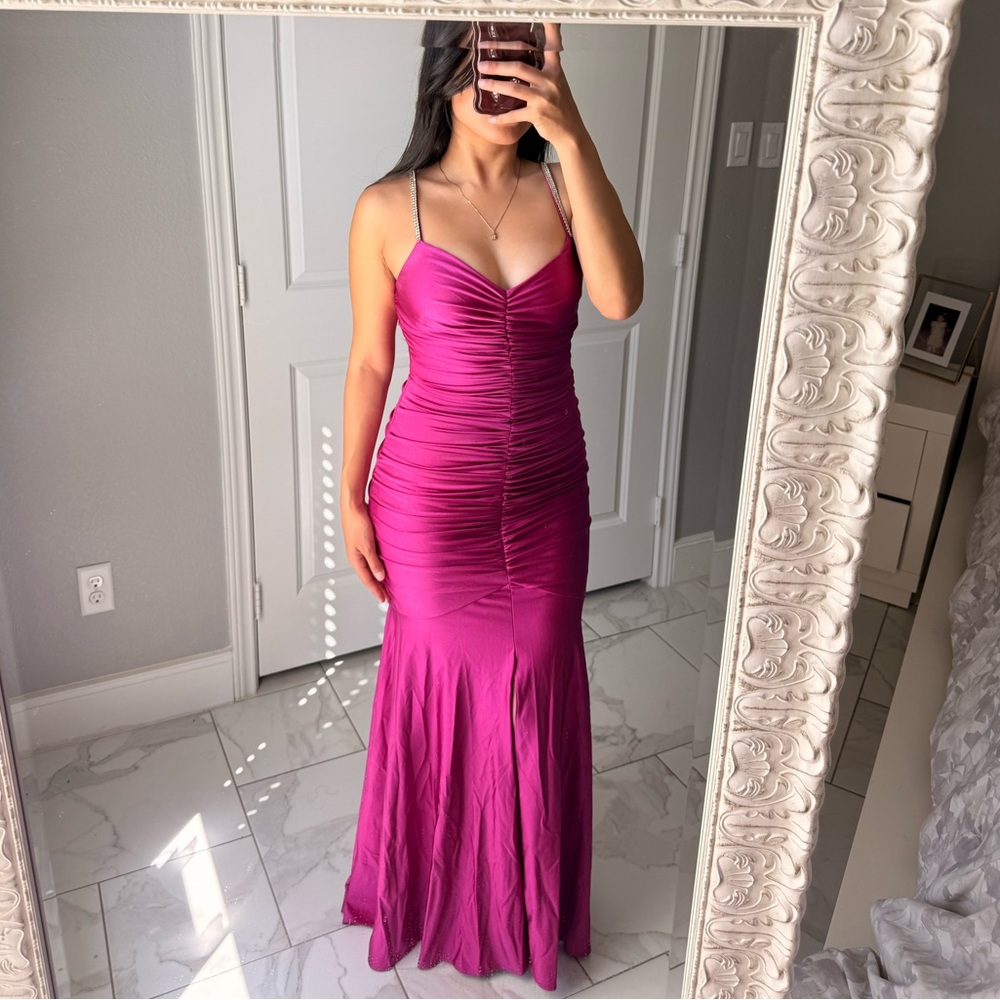 Elegant Magenta Ruched Gown
